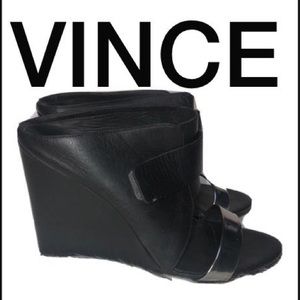 Wedge sandals VINCE black leather size 9 RARE